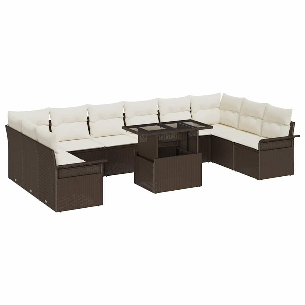 vidaXL Sofa Set with Cushions 11 pcs Brown Poly Rattan