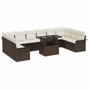 vidaXL Sofa Set with Cushions 11 pcs Brown Poly Rattan
