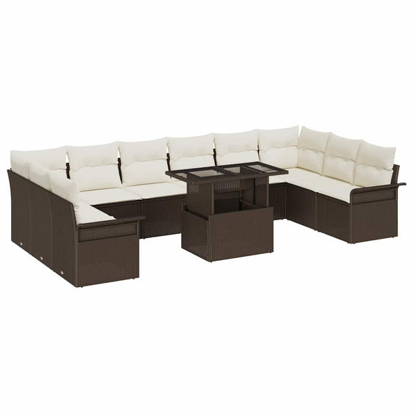 vidaXL Sofa Set with Cushions 11 pcs Brown Poly Rattan