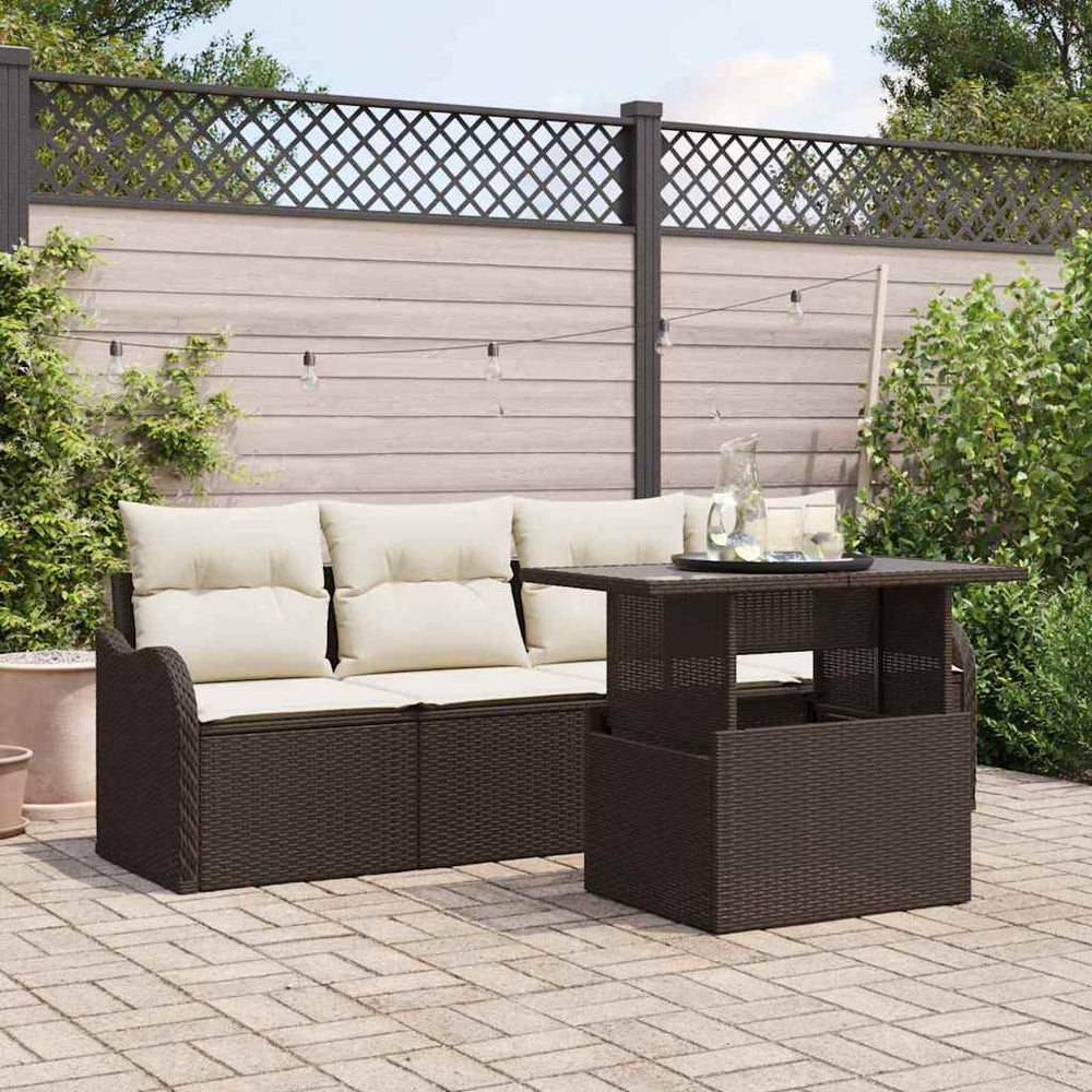 vidaXL Sofa Set with Cushions 5 pcs Brown Poly Rattan
