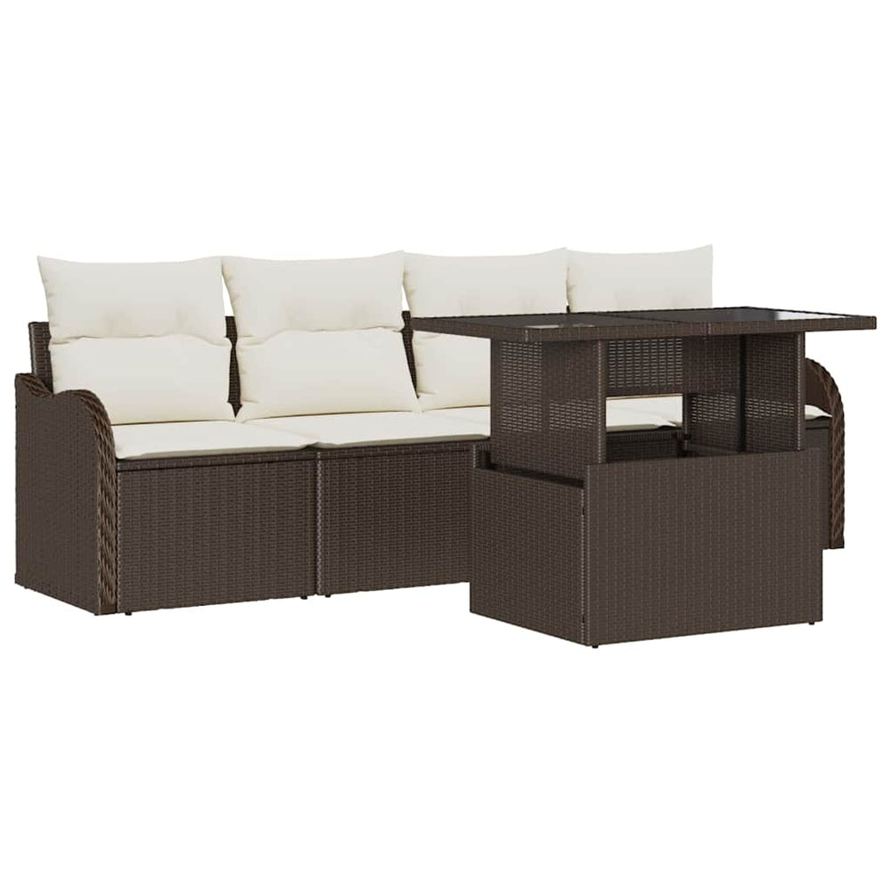 vidaXL Sofa Set with Cushions 5 pcs Brown Poly Rattan