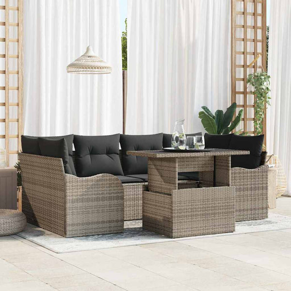 vidaXL 7-Piece Garden Sofa Set with Cushions Grey and Dark Grey Poly Rattan