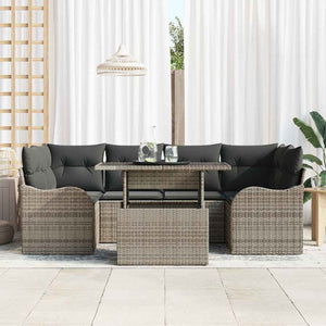 vidaXL 7-Piece Garden Sofa Set with Cushions Grey and Dark Grey Poly Rattan