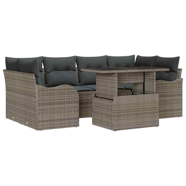 vidaXL 7-Piece Garden Sofa Set with Cushions Grey and Dark Grey Poly Rattan