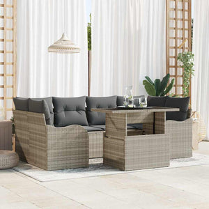 vidaXL 7-Piece Outdoor Sofa Set with Cushions Light Gray and Gray Poly Rattan