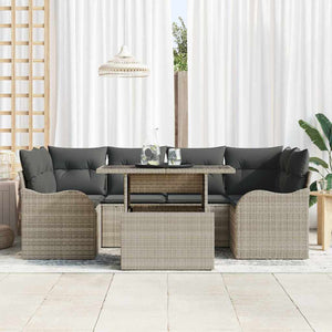 vidaXL 7-Piece Outdoor Sofa Set with Cushions Light Gray and Gray Poly Rattan