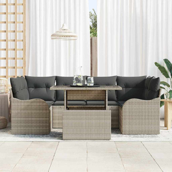 vidaXL 7-Piece Outdoor Sofa Set with Cushions Light Gray and Gray Poly Rattan