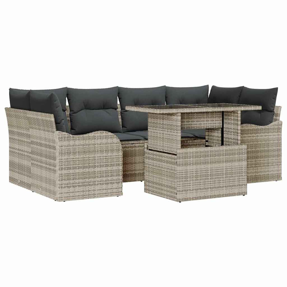 vidaXL 7-Piece Outdoor Sofa Set with Cushions Light Gray and Gray Poly Rattan
