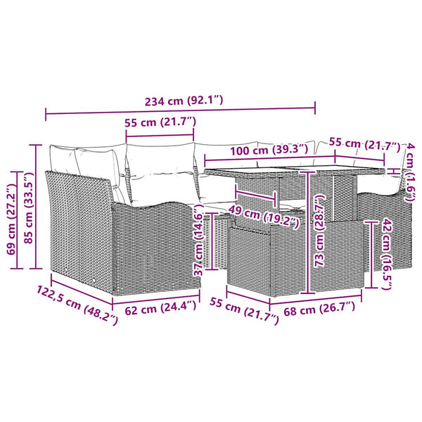 vidaXL 7-Piece Outdoor Sofa Set with Cushions Light Gray and Gray Poly Rattan