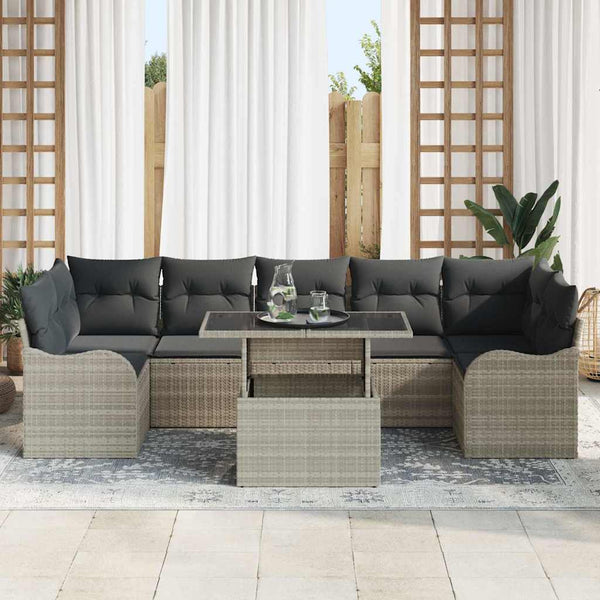 vidaXL Garden Sofa Set with Cushions 8 pcs Light Grey and Grey Poly Rattan