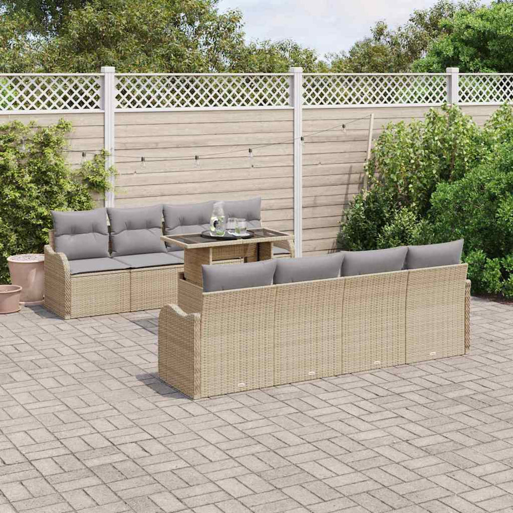 vidaXL 7-Piece Garden Sofa Set with Cushions Beige and Grey Poly Rattan