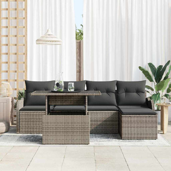 vidaXL Outdoor Dining Set with Cushions 6 pcs Grey Poly Rattan
