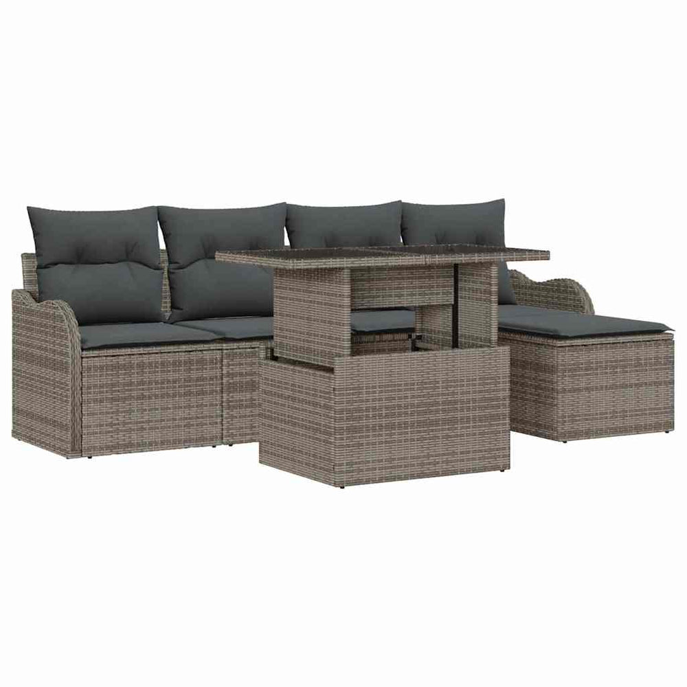 vidaXL Outdoor Dining Set with Cushions 6 pcs Grey Poly Rattan