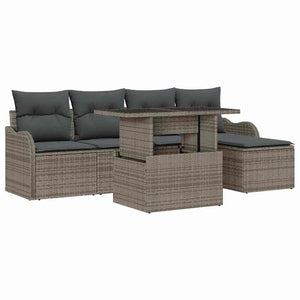 vidaXL Outdoor Dining Set with Cushions 6 pcs Grey Poly Rattan