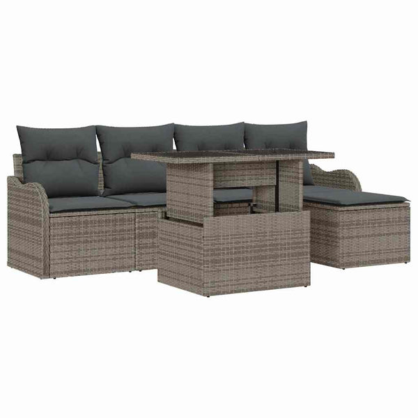 vidaXL Outdoor Dining Set with Cushions 6 pcs Grey Poly Rattan
