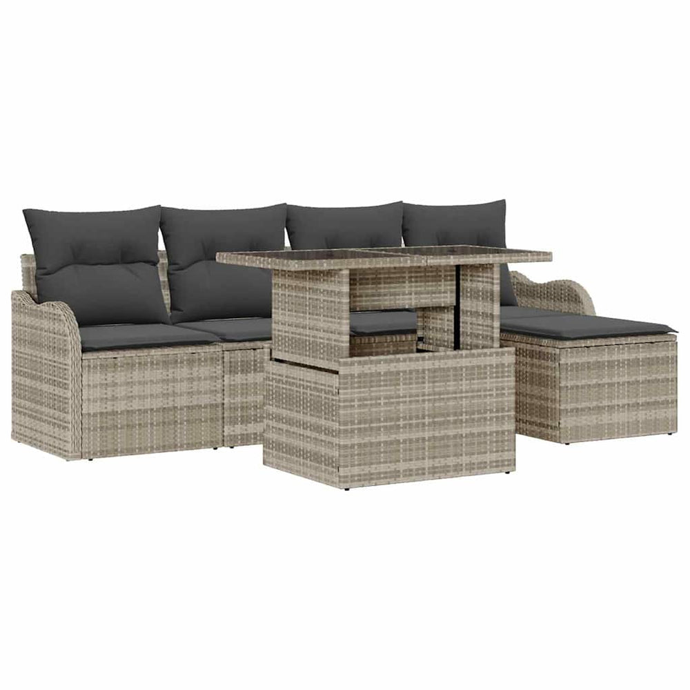 vidaXL Outdoor Lounge Set 6 Pieces Light Grey Poly Rattan