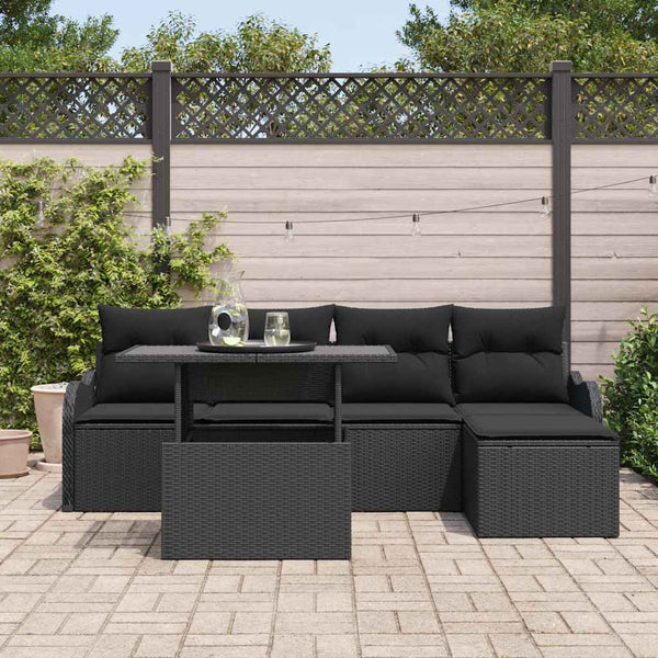 vidaXL 6-Piece Outdoor Lounge Set with Cushions Black Poly Rattan