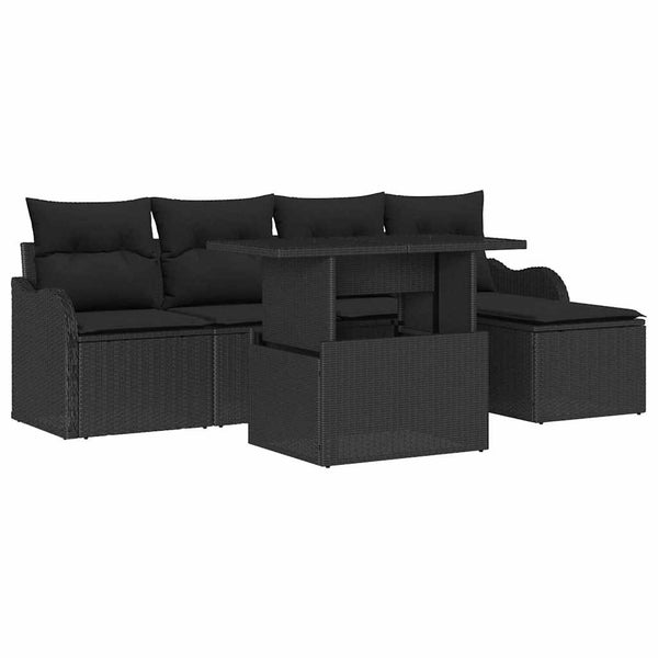 vidaXL 6-Piece Outdoor Lounge Set with Cushions Black Poly Rattan