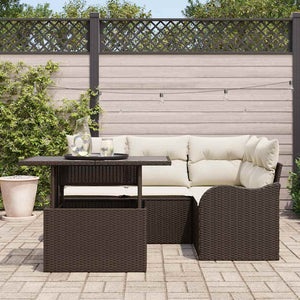 vidaXL 5-Piece Brown Poly Rattan Outdoor Table and Chair Set with Cushions