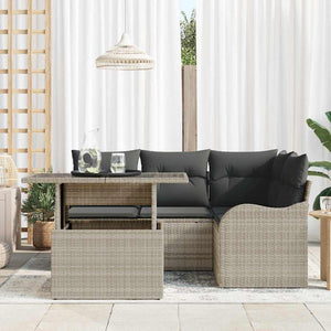 vidaXL Outdoor Dining Set with Cushions 5 pcs Light Grey Poly Rattan
