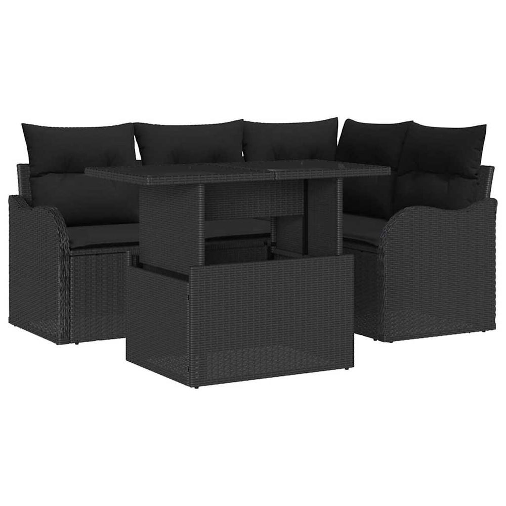 vidaXL Outdoor Table Set with Cushions 5 pcs Black Poly Rattan