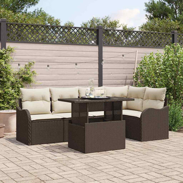 vidaXL Dining Set with Cushions 6 pcs Brown Poly Rattan