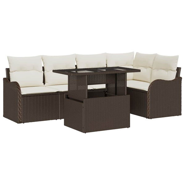 vidaXL Dining Set with Cushions 6 pcs Brown Poly Rattan