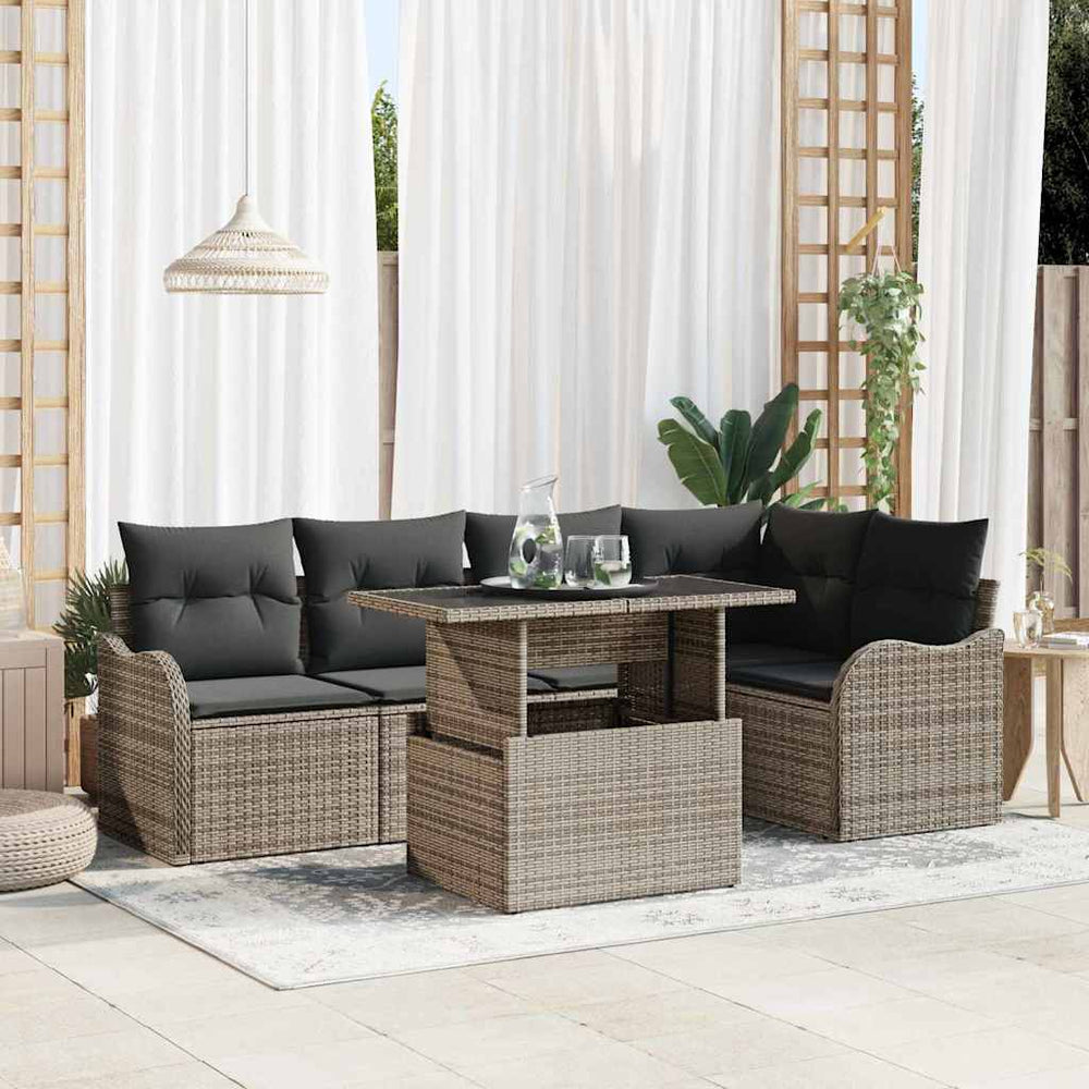 vidaXL Dining Set with Cushions 6 pcs Grey Poly Rattan