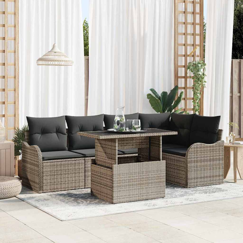 vidaXL Dining Set with Cushions 6 pcs Grey Poly Rattan