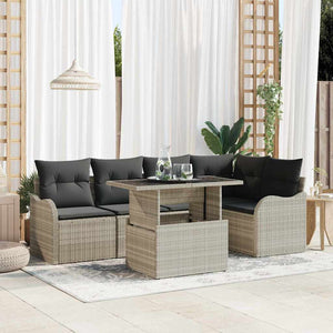 vidaXL Dining Set with Cushions 6 pcs Light Gray Poly Rattan