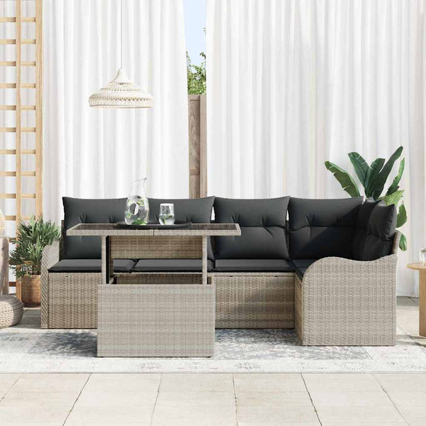 vidaXL Dining Set with Cushions 6 pcs Light Gray Poly Rattan