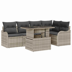 vidaXL Dining Set with Cushions 6 pcs Light Gray Poly Rattan