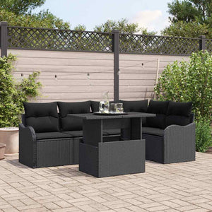 vidaXL Dining Set with Cushions 6 pcs Black Poly Rattan