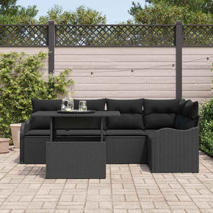 vidaXL Dining Set with Cushions 6 pcs Black Poly Rattan