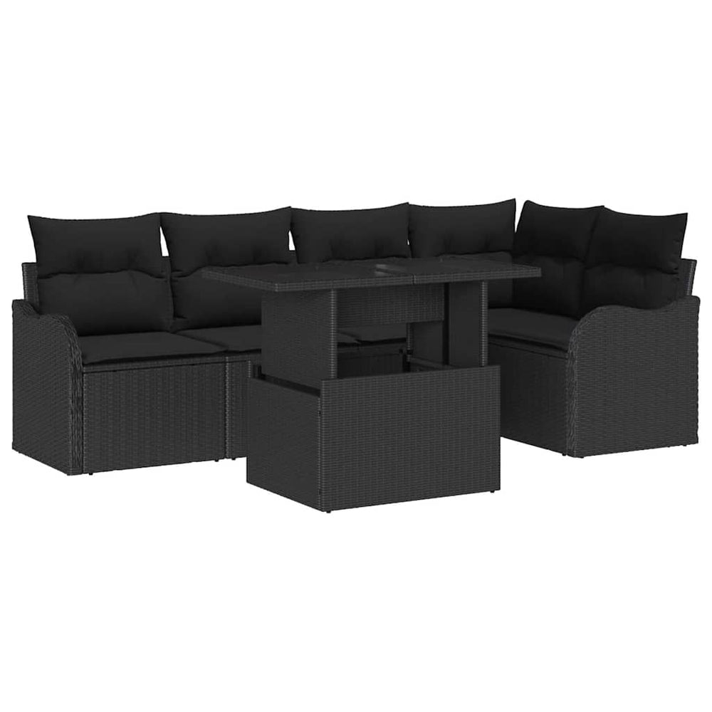 vidaXL Dining Set with Cushions 6 pcs Black Poly Rattan