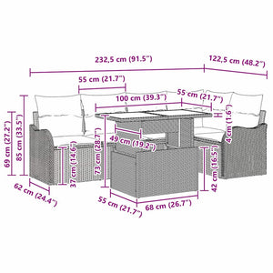 vidaXL Dining Set with Cushions 6 pcs Black Poly Rattan