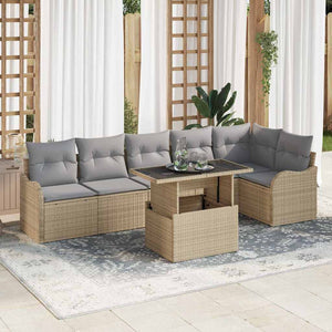 vidaXL Sofa Set with Cushions 7 pcs Beige Poly Rattan
