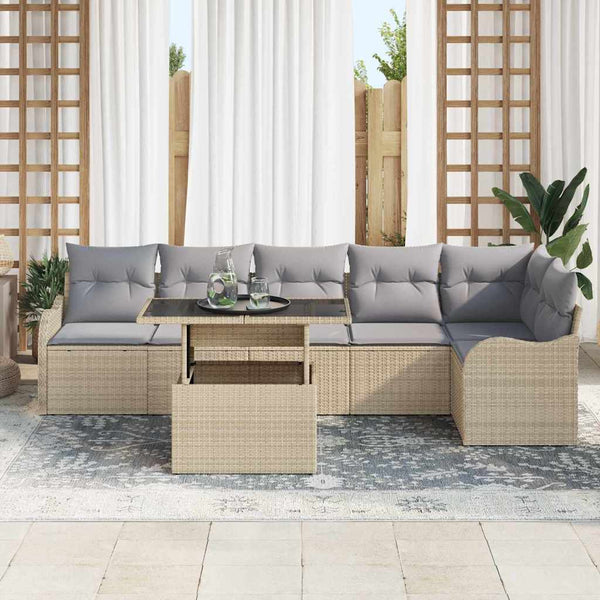 vidaXL Sofa Set with Cushions 7 pcs Beige Poly Rattan