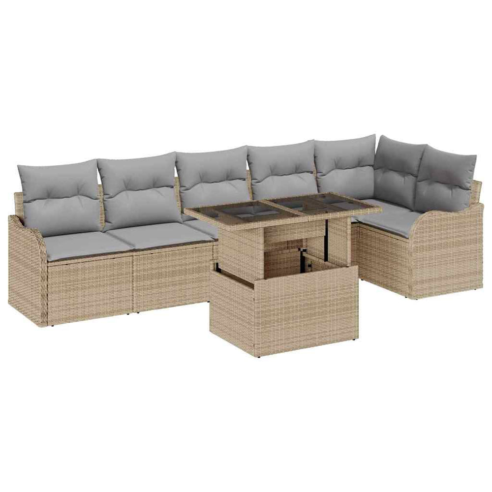 vidaXL Sofa Set with Cushions 7 pcs Beige Poly Rattan