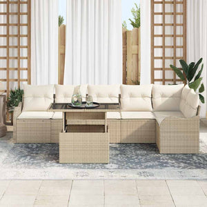 vidaXL Sofa Set with Cushions 7 pcs Beige Poly Rattan