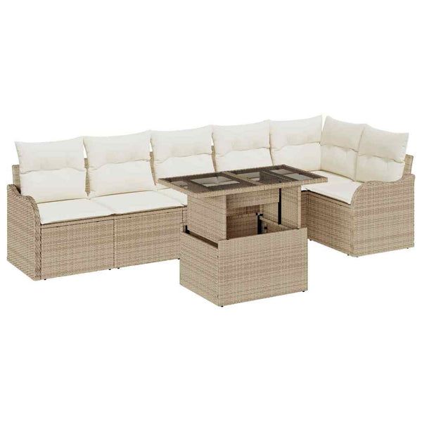 vidaXL Sofa Set with Cushions 7 pcs Beige Poly Rattan