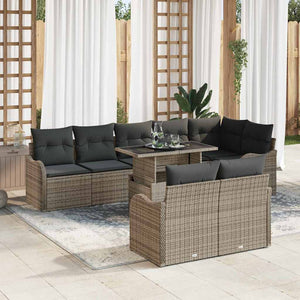 vidaXL Lounge Set with Cushions 9 pcs Grey Poly Rattan