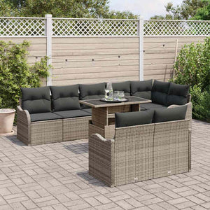 vidaXL Lounge Set with Cushions 9 pcs Grey Poly Rattan