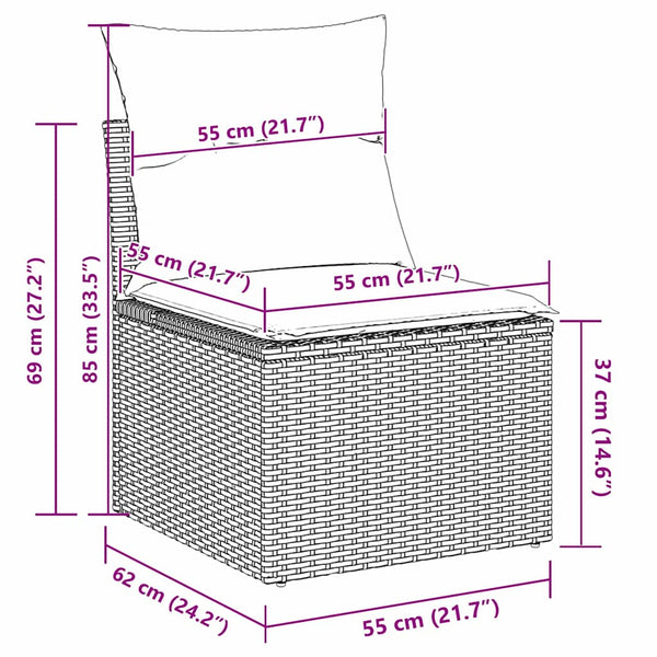 vidaXL Lounge Set with Cushions 9 pcs Grey Poly Rattan
