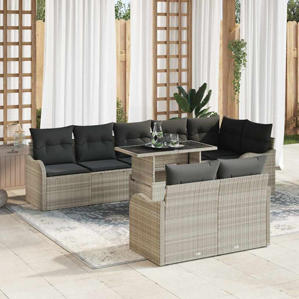 vidaXL Lounge Set with Cushions 9 pcs Light Grey Poly Rattan