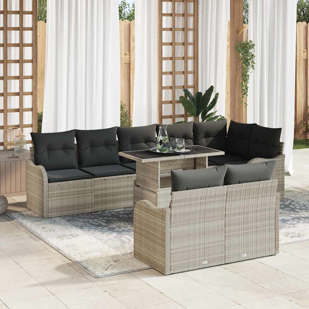 vidaXL Lounge Set with Cushions 9 pcs Light Grey Poly Rattan