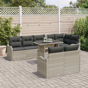 vidaXL Lounge Set with Cushions 9 pcs Light Grey Poly Rattan