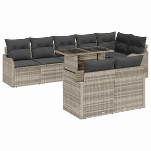 vidaXL Lounge Set with Cushions 9 pcs Light Grey Poly Rattan