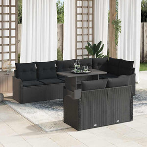 vidaXL Lounge Set with Cushions 9 pcs Black Poly Rattan