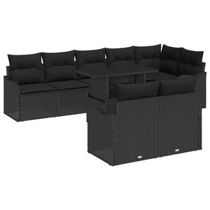 vidaXL Lounge Set with Cushions 9 pcs Black Poly Rattan